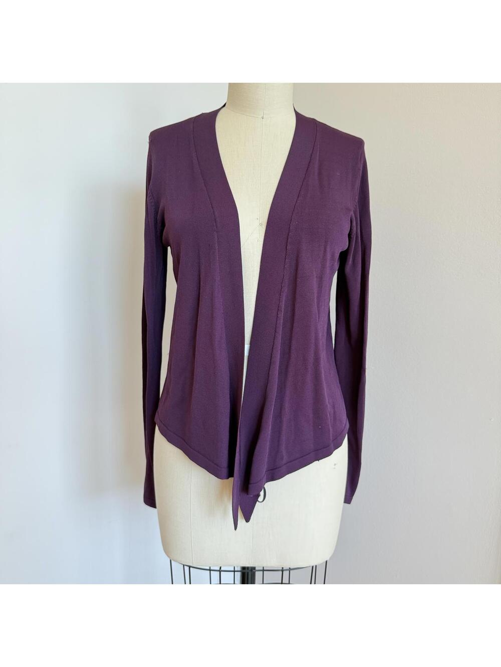 Vintage GAP Cardigan Sweater Size Large Purple Open Front Short Waterfall Y2K
